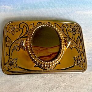 Vintage Brass Dessert sand stone belt buckle, 3 1/4 by 2 1/4 inches.